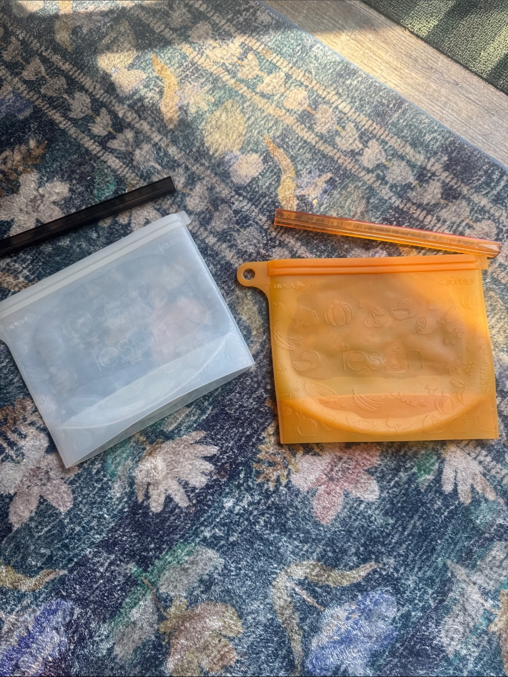 Reusable Silicone Food Storage Bags - Orange & Clear (Set of 2)